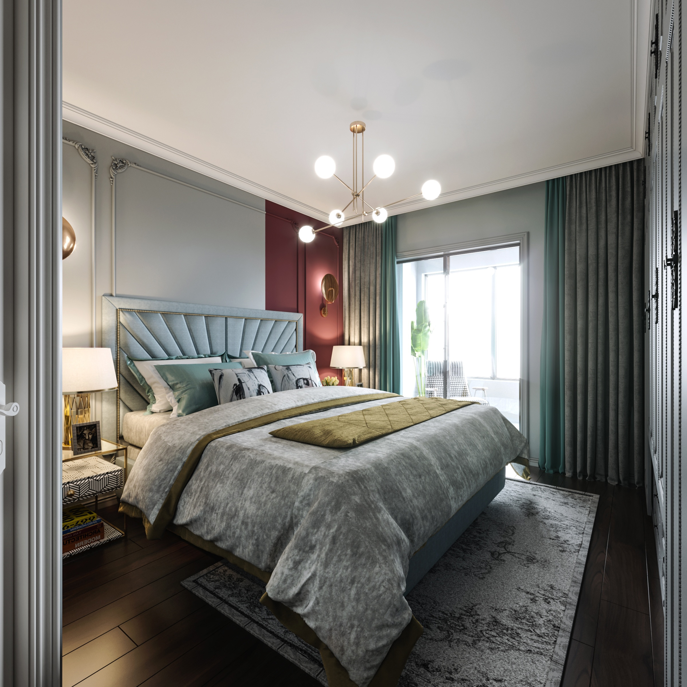 南寧嘉和城溫莎堡160㎡臥室美式輕奢裝修風格案例效果圖