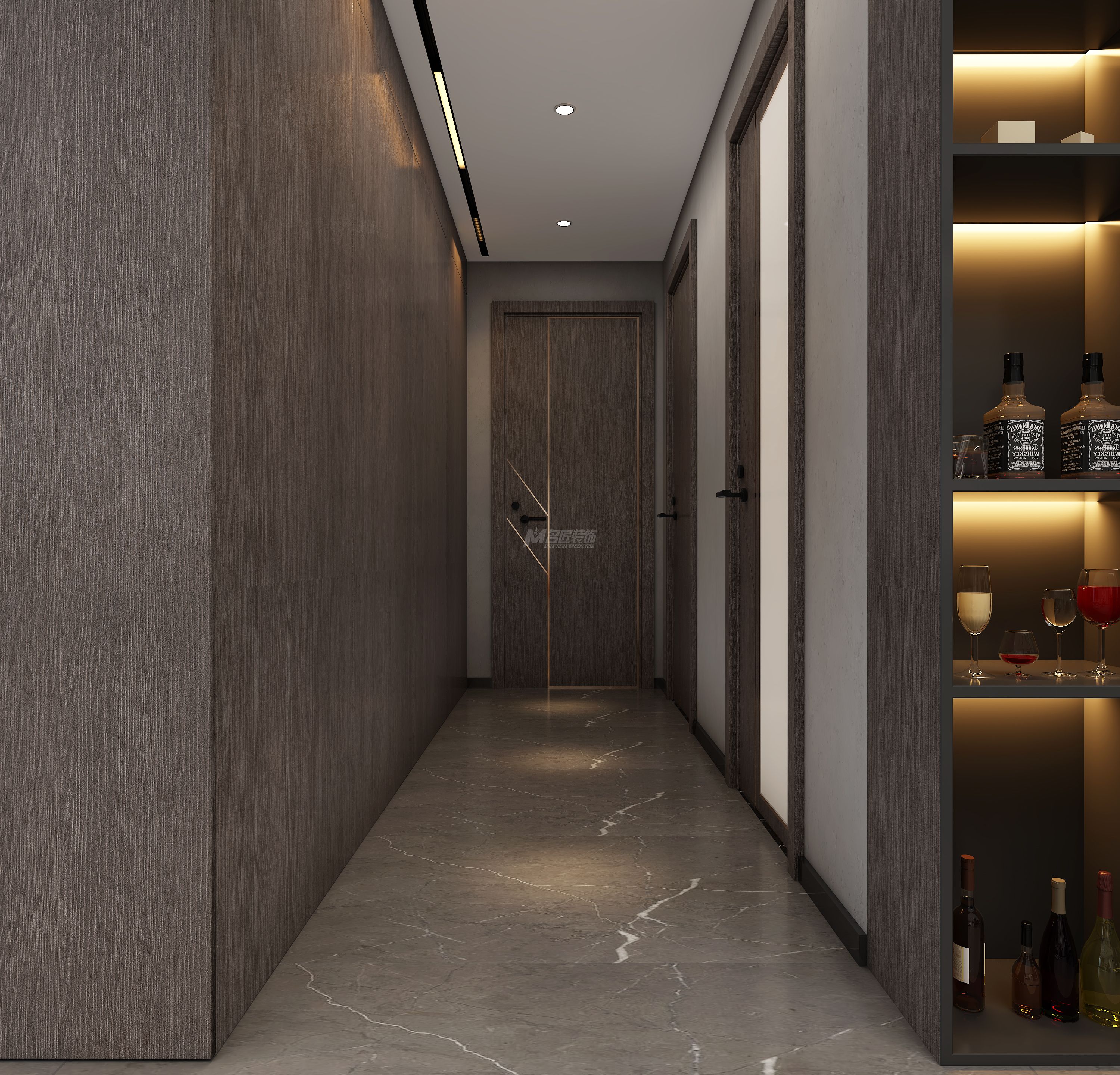 江山麗園160㎡走廊現代灰色極簡裝修風格效果圖