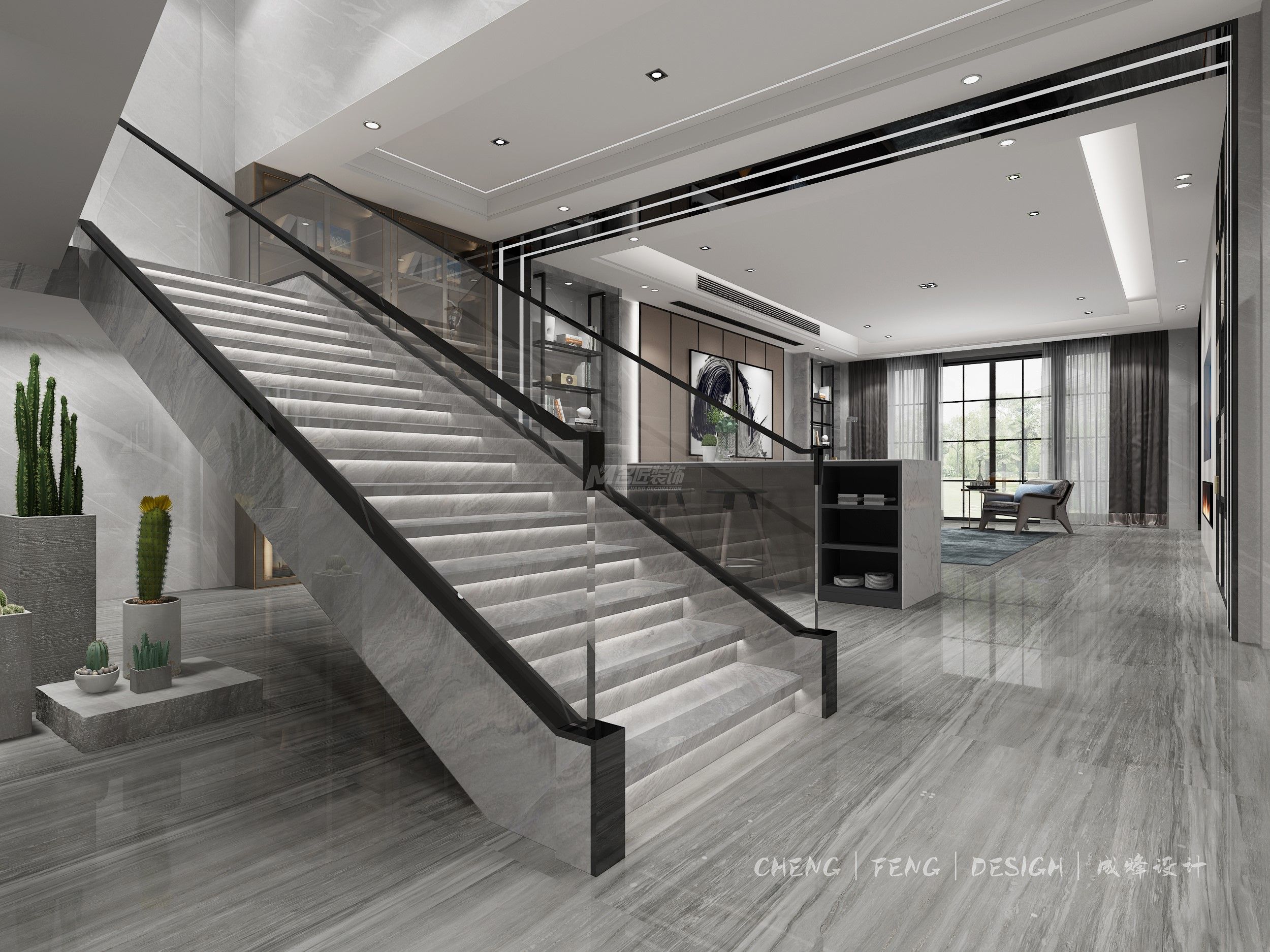 嘉興寶石公館500㎡樓梯現代輕奢裝修風格效果圖